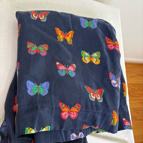 DONCASTER Vintage 90s Y2K Silk Feel Butterfly Novelty Print Navy Zip Jacket M - Picture 12 of 12